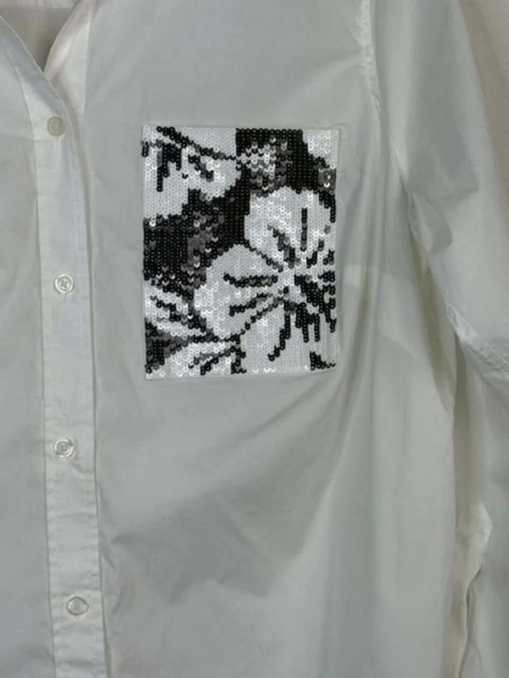 MICHAEL Michael Kors Women's White Sequin Pocket Long Sleeve Button Up Shirt 1X